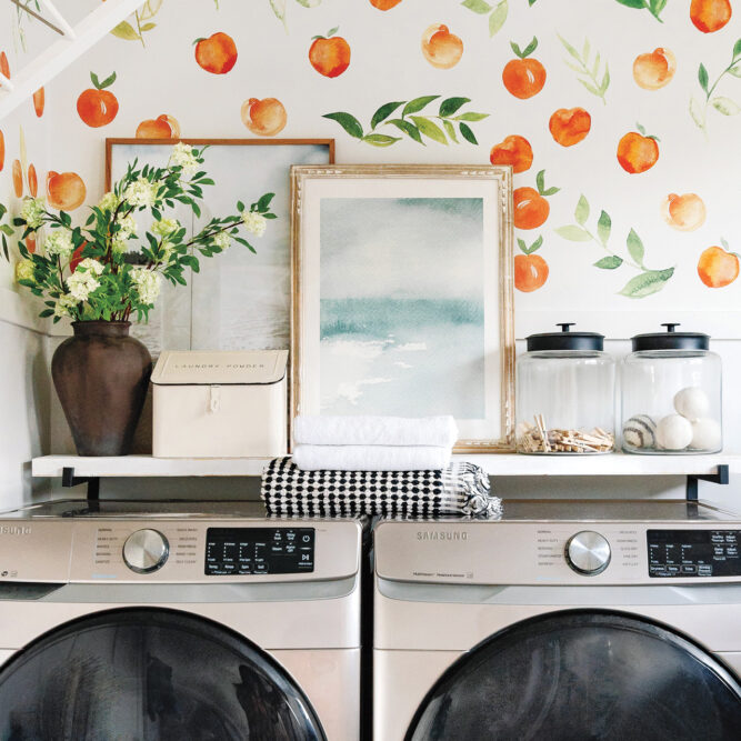 Bahar çamaşır odası makyajıyla ilgili bir makale için güzel bir çamaşır odasının fotoğrafı.
